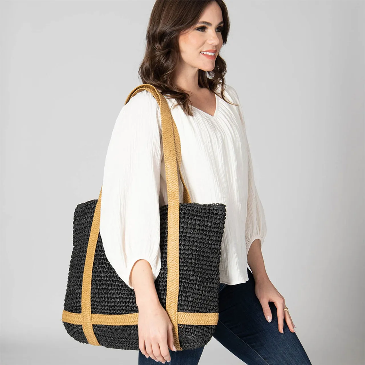 Women's San Diego Hat Company Hat Holder Strap Woven Tote