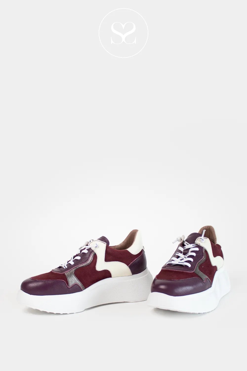WONDERS A-3611 WINE/CREAM LEATHER WEDGE TRAINERS