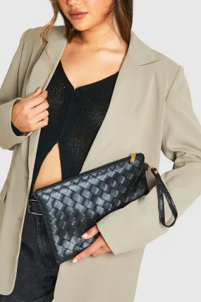 Woven Faux Leather Clutch Bag