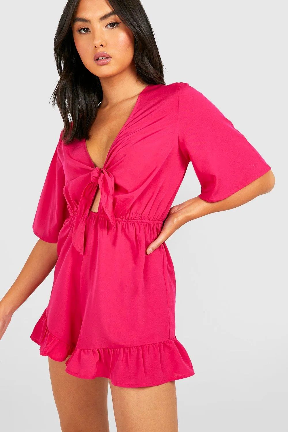 Woven Flippy Tie Front Romper