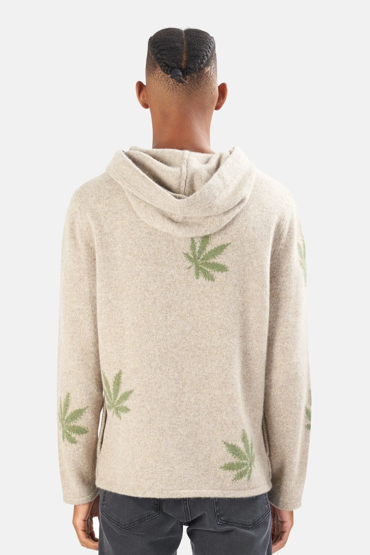 x Blue&Cream Multi Leaf Cashmere Hoodie Oatmeal/Green