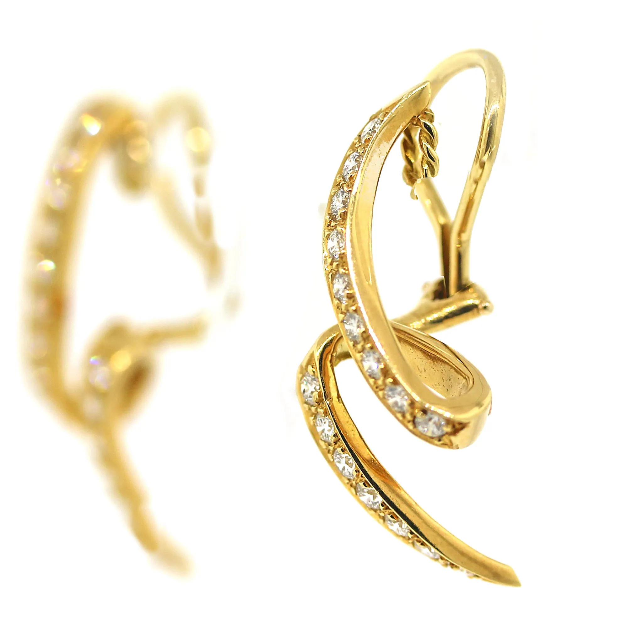 Yellow Gold Diamond Swirl Earrings