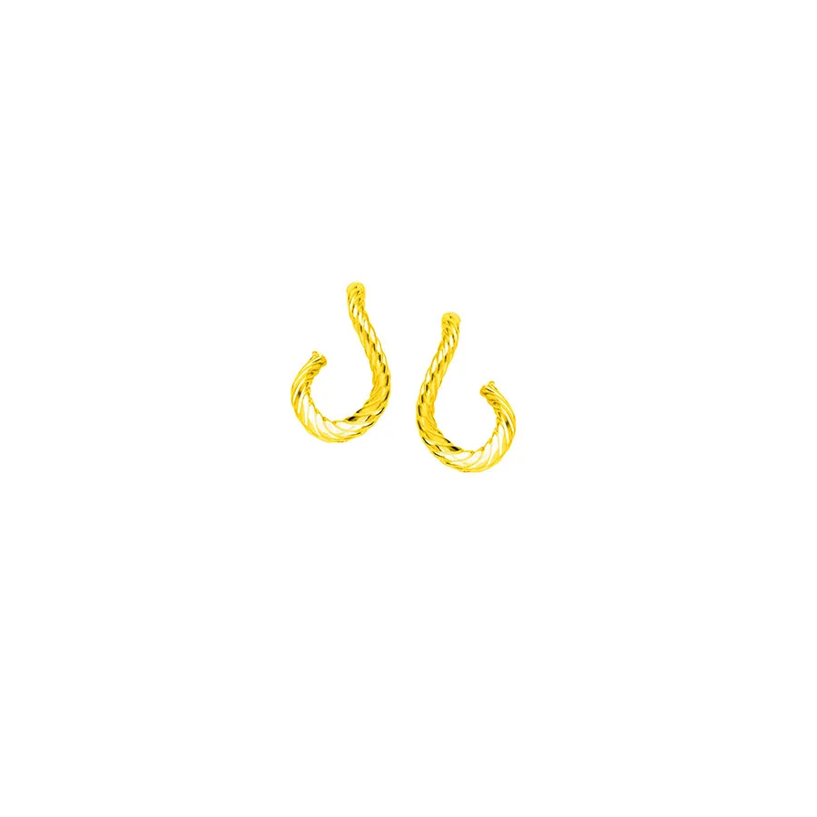 Yellow Gold Wavy J Shaped Earrings