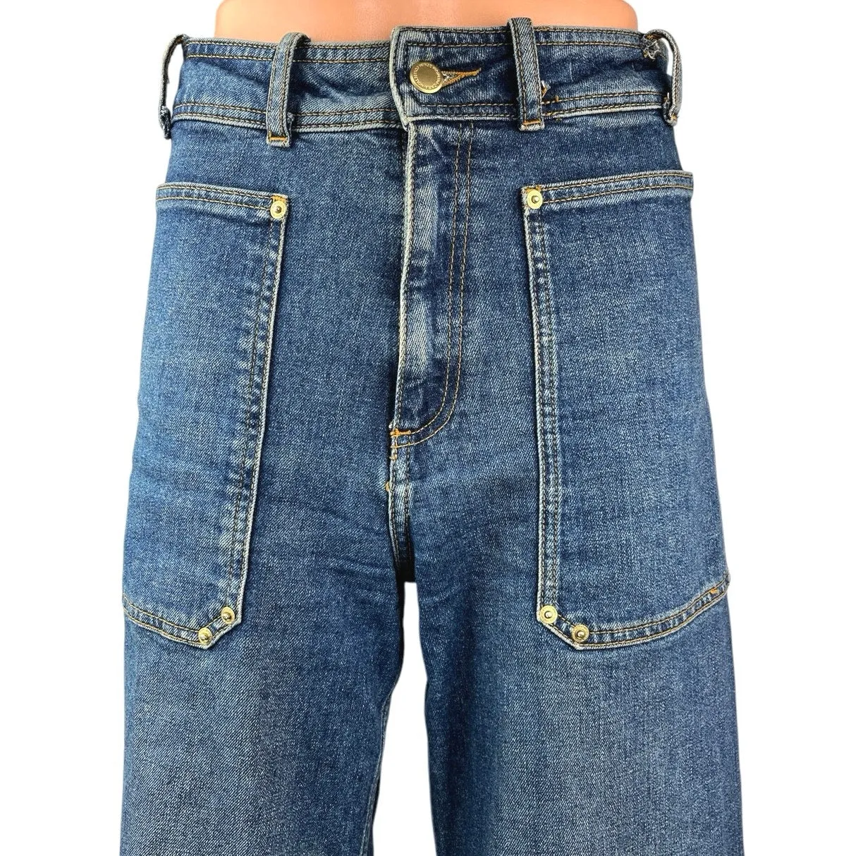 Zara Women's Blue 70s Work Wear Ankle Dream Trouser Wide Leg Denim Jeans Size 6