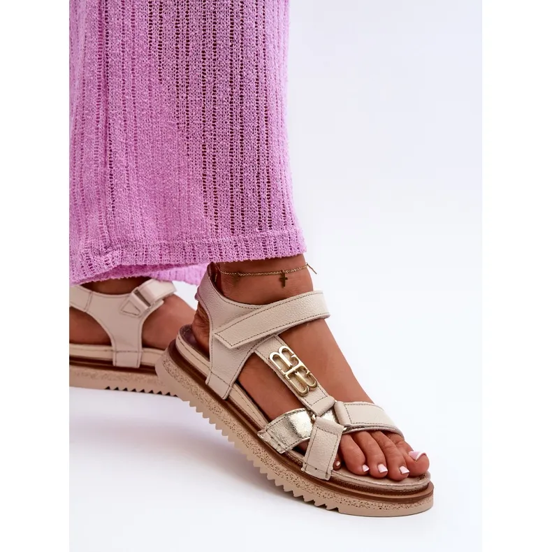 Zazoo 50103 Women's Leather Sandals on the Platform, Beige