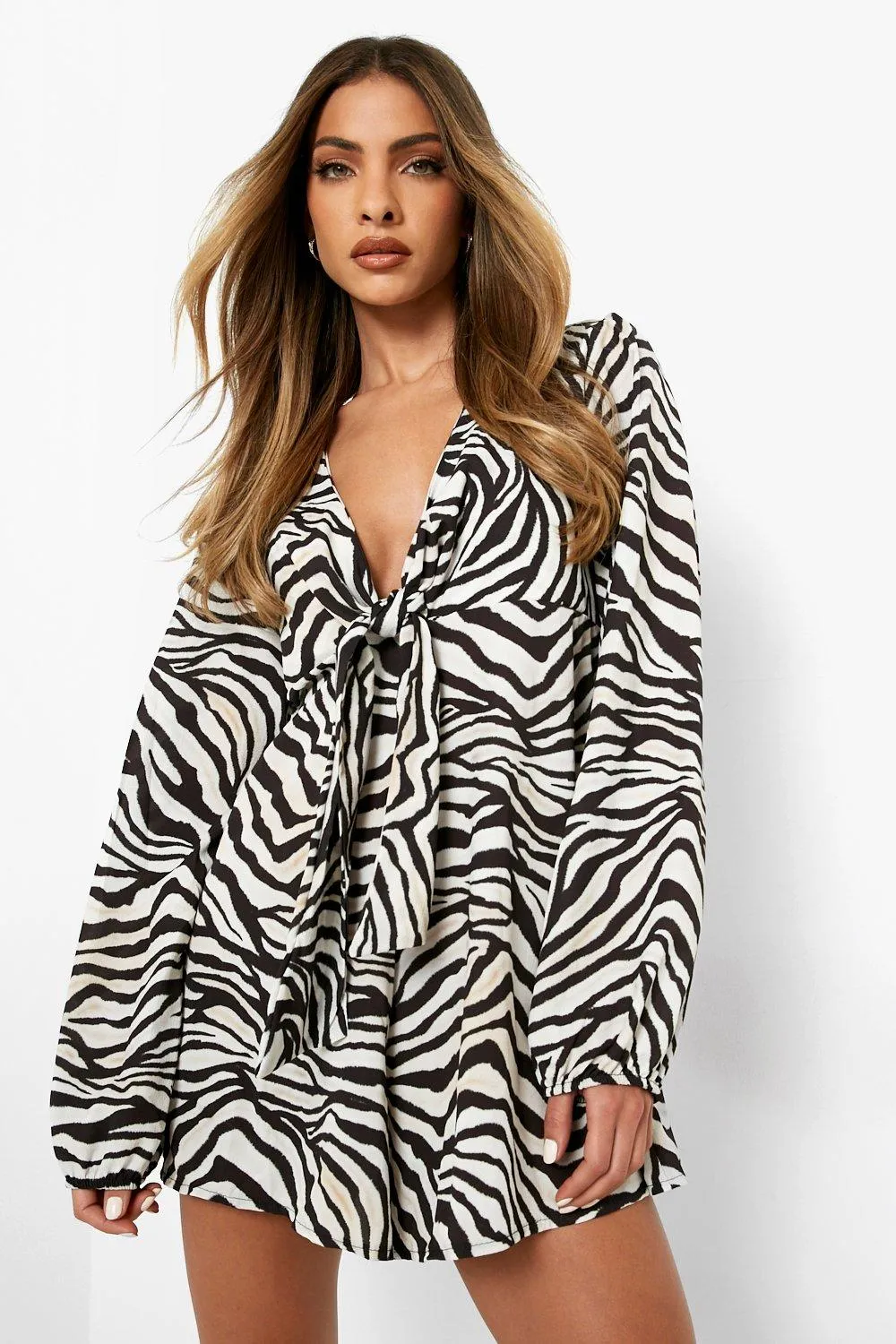 Zebra Print Tie Bust Swing Romper