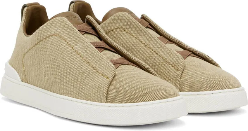 ZEGNA Beige Triple Stitch Sneakers
