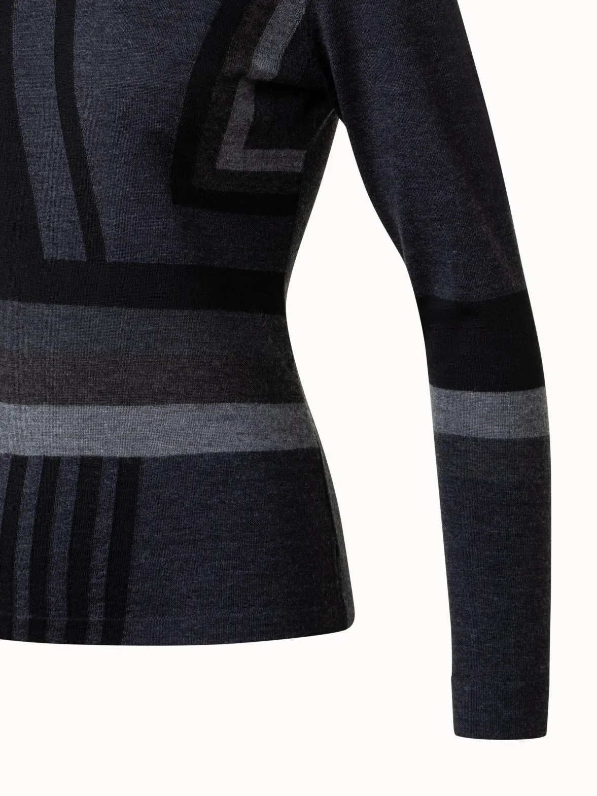 Zig Zag Trapezoid Intarsia Wool Silk Knit Pullover