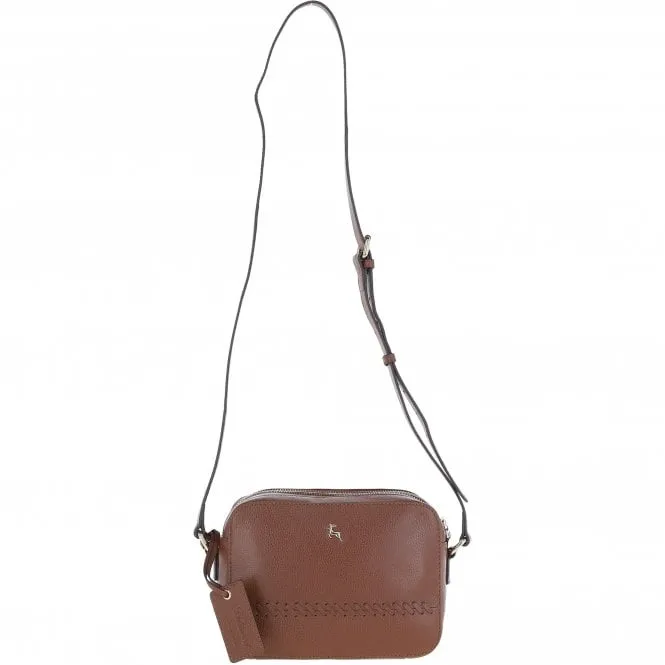 Zip Around 2 Section Small Leather Cross Body Bag Tan – 62103