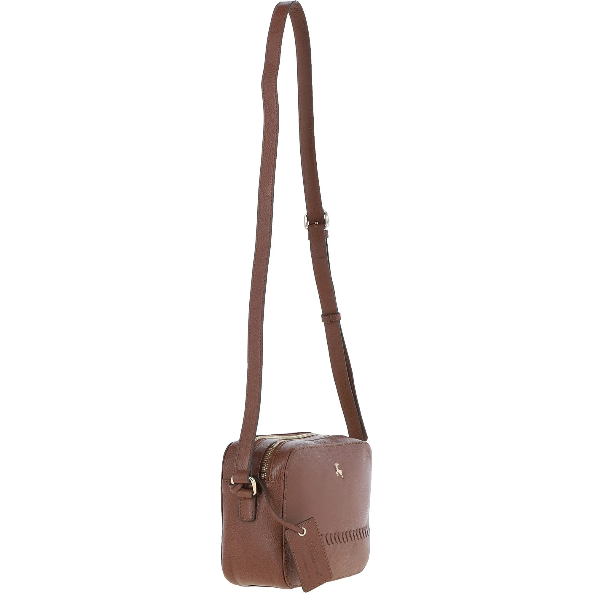 Zip Around 2 Section Small Leather Cross Body Bag Tan – 62103