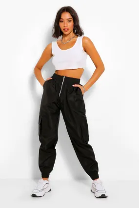 Zip Front Utility Shell Joggers