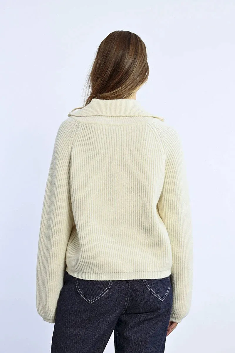 Zip Neck Cardigan - Off White