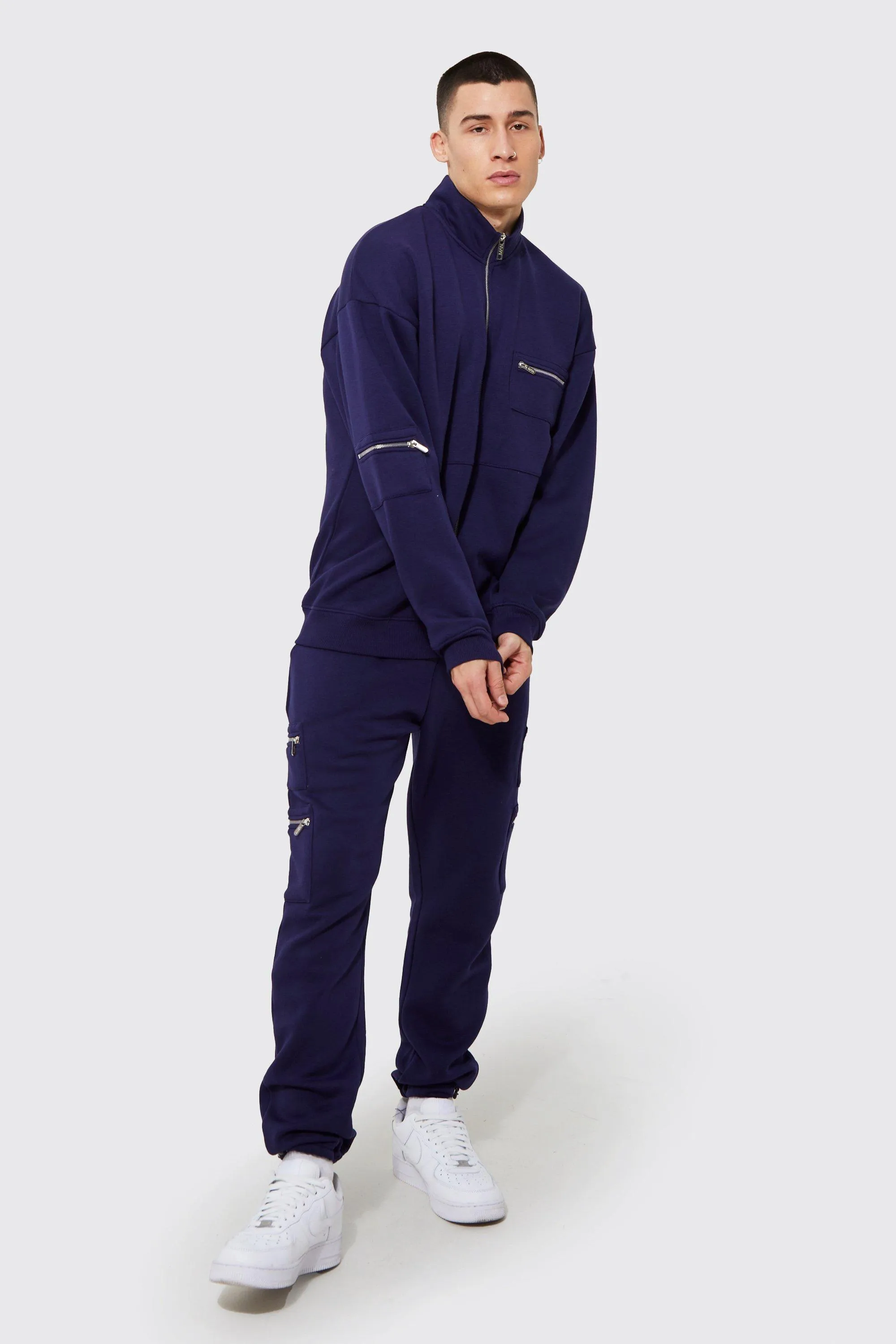 Zip Through Funnel Neck Cargo Tracksuit