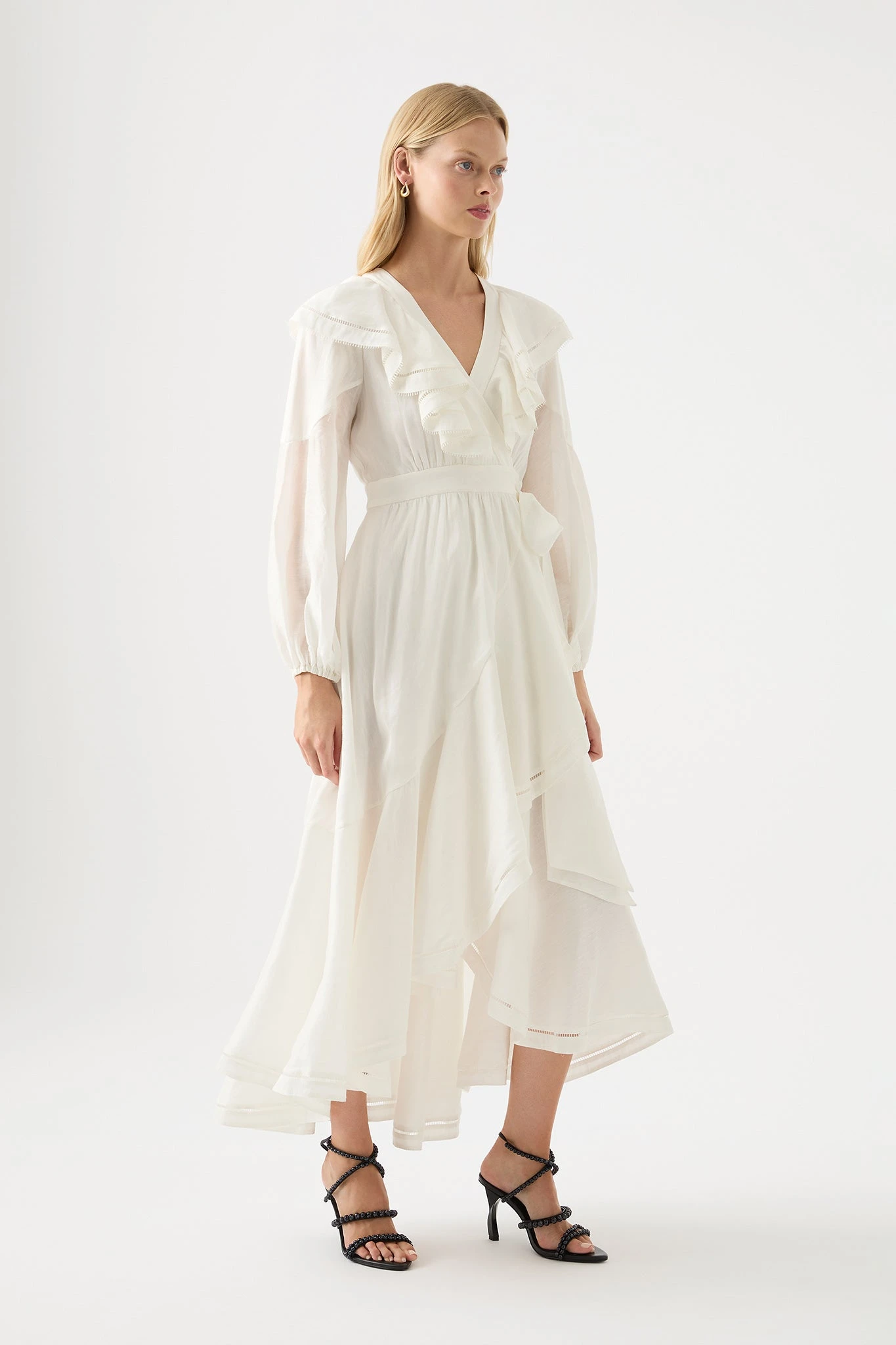 --Zoe Ruffle Wrap Midi Dress-